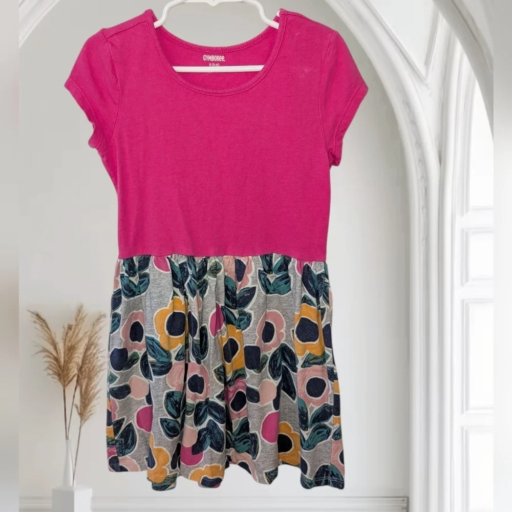 Gymboree Girls Vibrant Pink Tee Dress Casual Cotton Size S (5-6)